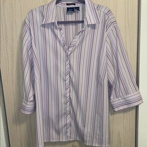 DCC Women’s 3X Striped Shirt Lavender and White 3/4 Sleeves Easy-care Stretch